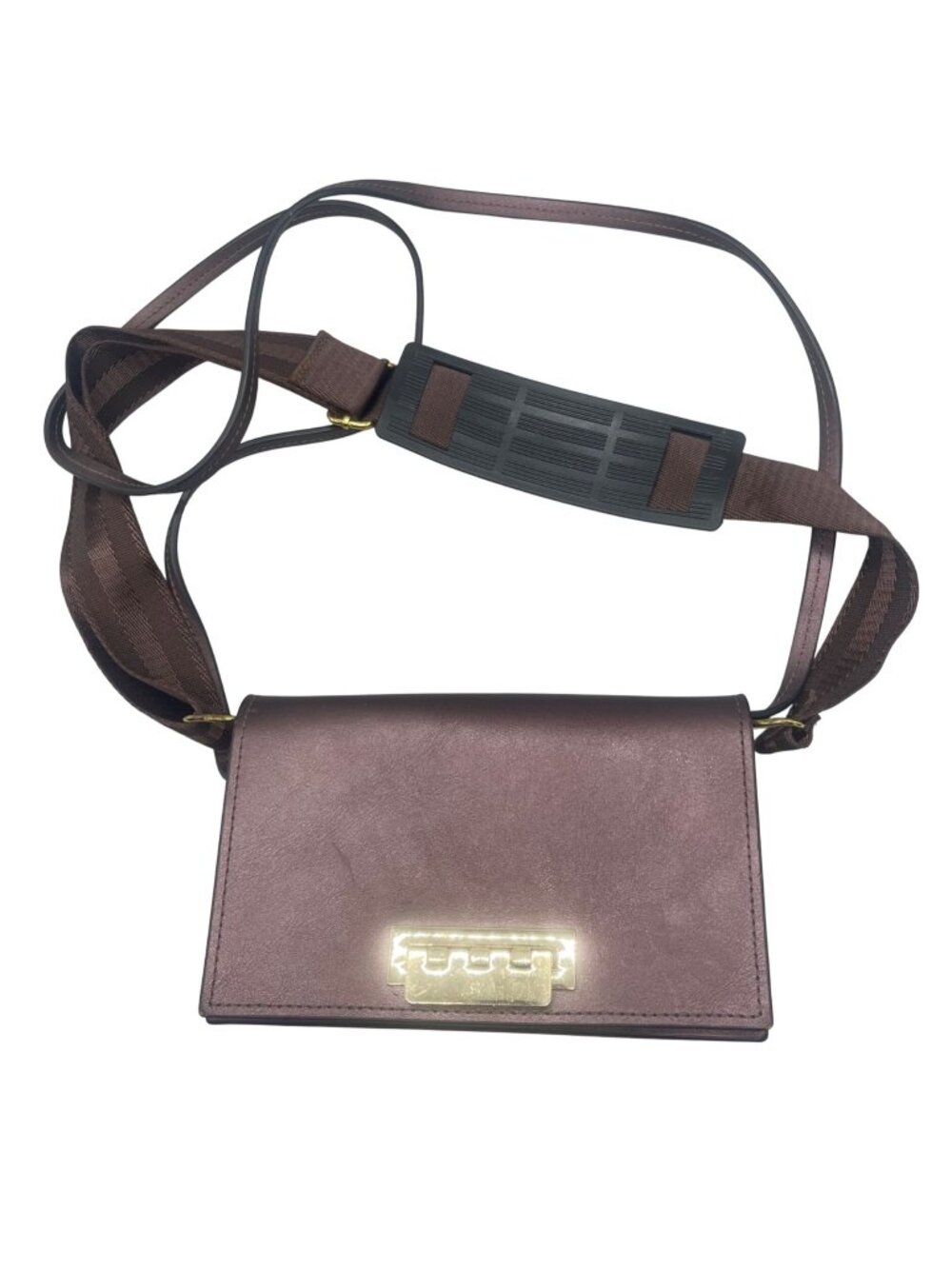 Zac Posen Crossbody Bag In Metallic Burgundy With Gold Hardware